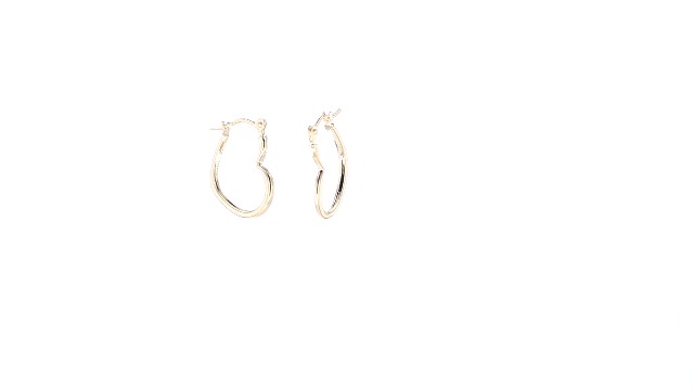 14K Yellow Gold 1.20mm Thick Sideways Heart Hoop Earrings