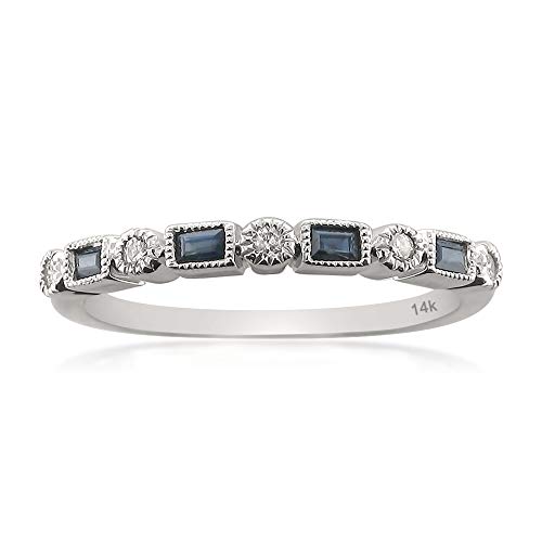Diamond & Blue Sapphire Bridal Wedding Band Ring 14kt White