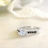 Gem Stone King 925 Sterling Silver White Created Sapphire and Black Diamond