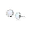 A pair of Silpada October Celebration Opal Stud Earrings in sterling silver, featuring vibrant bezel-set opals with hues of blue and green, designed for elegance and comfort. 