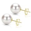 14K Yellow Gold 10-10.5mm White Stud Earrings