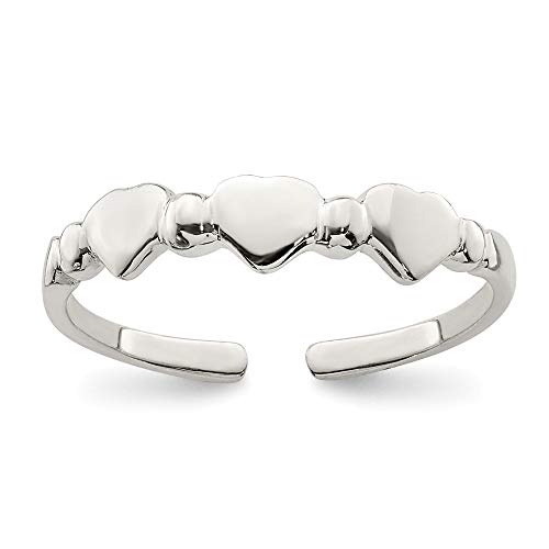 925 Sterling Silver Solid Polished Love Hearts Toe Ring