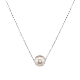14K Gold 10-11mm Freshwater Cultured Floating Pearl Tin Cup Chain