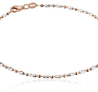 Italian Rose-Tone and Polished Sterling Silver Chain Anklet