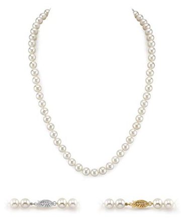 THE PEARL SOURCE 14K Gold AAA Quality Round Pearl Necklace