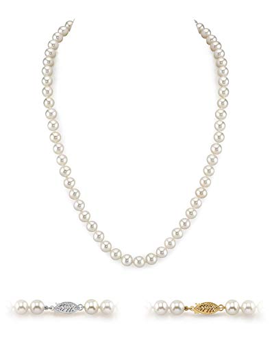 THE PEARL SOURCE 14K Gold 5.0-5.5mm AAAA Quality White Pearl Necklace
