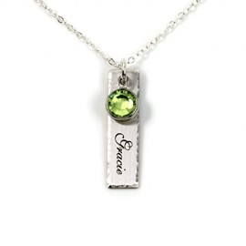Single Edge-Hammered Personalized Charm Necklace Sterling Silver