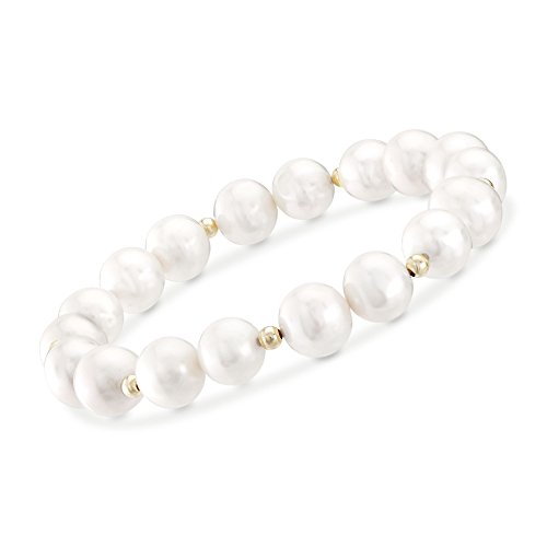 Ross-Simons Pearl Stretch Bracelet With 14kt Yellow Gold