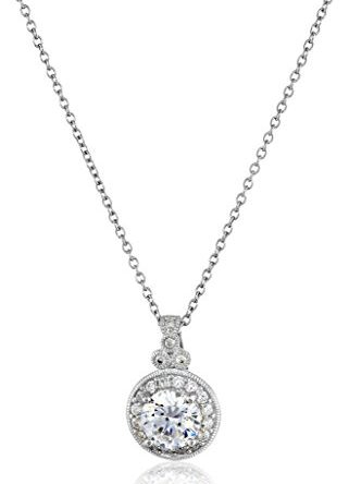 Eternal Elegance Unveiled: Platinum-Plated Sterling Silver Vintage Pendant Necklace with Swarovski Zirconia (2.8 cttw)