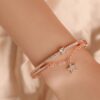 Rose Gold Star Bangle Bracelet for Women - Dainty Cuff with CZ Zircon Diamond Charms and Tassel Chain