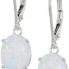 Sterling Silver Oval Gemstone Dangle Earrings