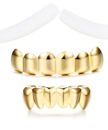 Finrezio Gold Plated Grillz Hip Hop Teeth Top and Bottom