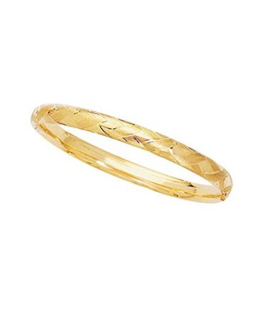 14k Yellow Gold 6.0mm Shiny Textured Sparkle Bangle Bracelet