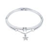 Rose Gold Star Bangle Bracelet for Women - Dainty Cuff with CZ Zircon Diamond Charms and Tassel Chain