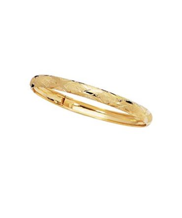 10k Yellow Gold 6.0mm Shiny Textured Flex Bangle Bracelet