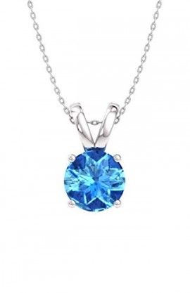 Blue Topaz Solitaire Necklace in 14k White Gold
