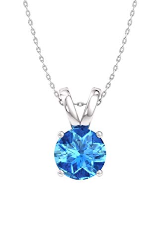 Blue Topaz Solitaire Necklace in 14k White Gold