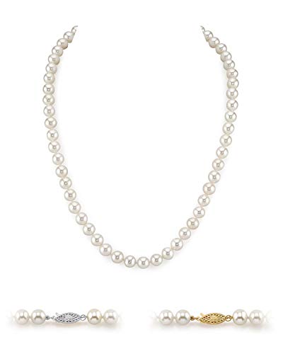 THE PEARL SOURCE 14K Gold 7-8mm AAA Quality Round White Pearl Necklace