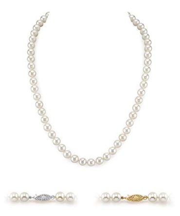THE PEARL SOURCE 14K Gold 7-8mm AAA Quality White Pearl Necklace