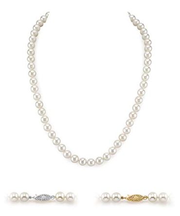 THE PEARL SOURCE 14K Gold AAA Quality Round Pearl Necklace