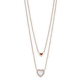 Fossil Hearts to You Mother-of-Pearl Stainless Steel Multi-Strand Necklace