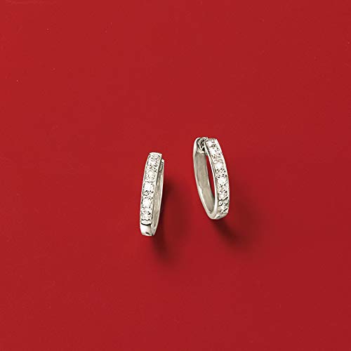Elegant Ross-Simons Diamond-Accented Huggie Hoop Earrings in Sterling Silver
