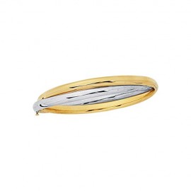 14k Yellow White Gold Shiny Fancy Bangle Bracelet