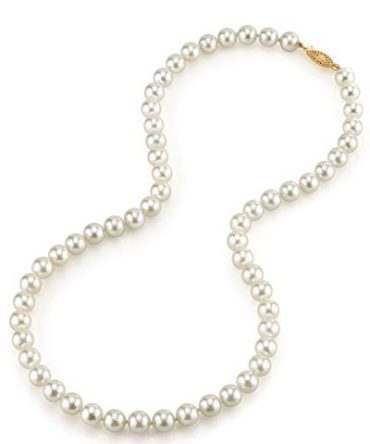 THE PEARL SOURCE 14K Gold AAA Quality Round Pearl Necklace