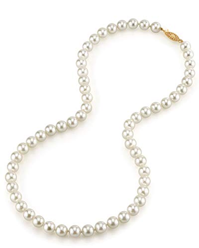 THE PEARL SOURCE 14K Gold AAA Quality Round Pearl Necklace
