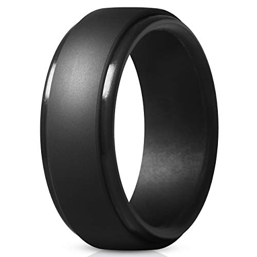 ThunderFit Men's Silicone Ring, Step Edge Rubber Wedding Band