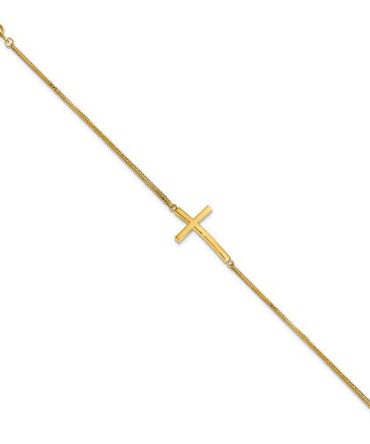 14k Yellow Gold Polished Cross 2-Strand Bracelet
