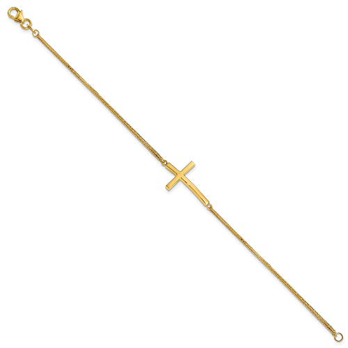 14k Yellow Gold Polished Cross 2-Strand Bracelet