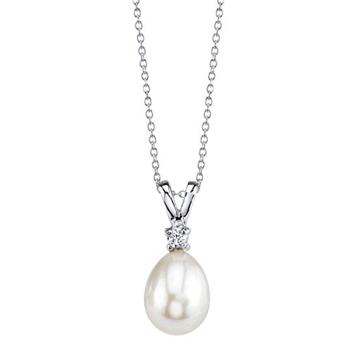 Enhance Your Look with THE PEARL SOURCE 8-9mm Real White Freshwater Cultured Pearl & Cubic Zirconia Rosalie Pendant Necklace - the Perfect Gift for Ladies!