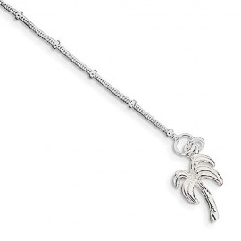 Silver Solid Polished Palm Tree Anklet
