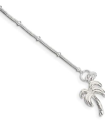 Silver Solid Polished Palm Tree Anklet