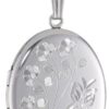 Elegant Sterling Silver Engraved Flowers Oval Locket Necklace - Preserve Precious Memories in Style