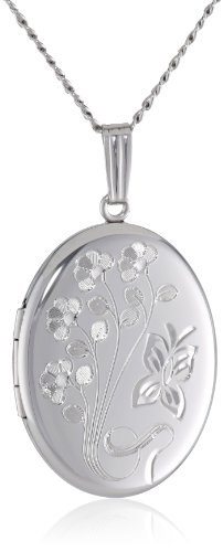 Sterling Silver Engraved Flowers Oval Locket