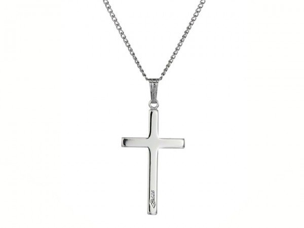 Sterling Silver Polished Cross Pendant Necklace