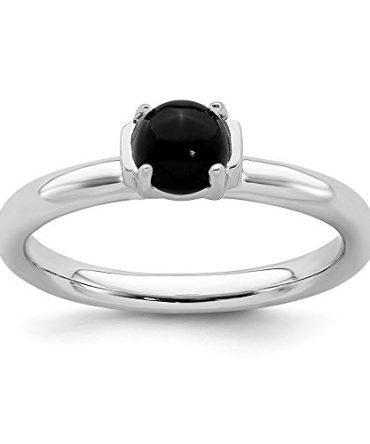 Gemstone 925 Sterling Silver Black Agate Band Ring Size 9.00 Stone