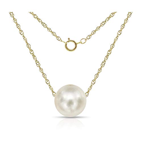 14K Yellow Gold Chain with 7-7.5mm White Freshwater Cultured Pearl