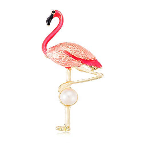 Enamel Flamingo Pin and Brooch 10K Gold