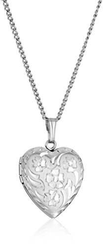 Sterling Silver Engraved Flowers Heart Locket Necklace