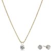 Round Cut 10K Yellow Gold Pendant Necklace and Earrings