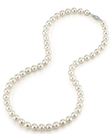 THE PEARL SOURCE 14K Gold 7.5-8.0mm AAA Quality Round Pearl Necklace