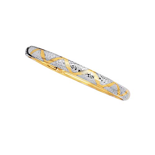 10k Yellow White Gold 6.0mm Shiny Sparkle Bangle Bracelet