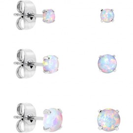 Body Candy Stainless Steel White Synthetic Opal Earring