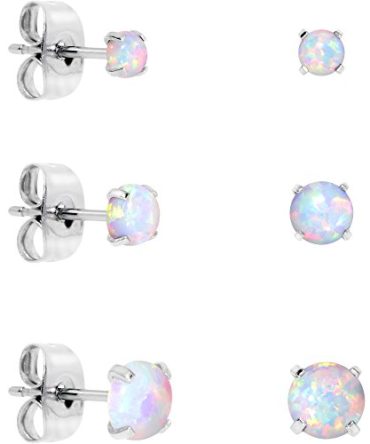 Body Candy Stainless Steel White Synthetic Opal Earring