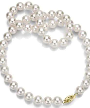 White Japanese Akoya Cultured Pearl Necklace 18k Yellow Gold