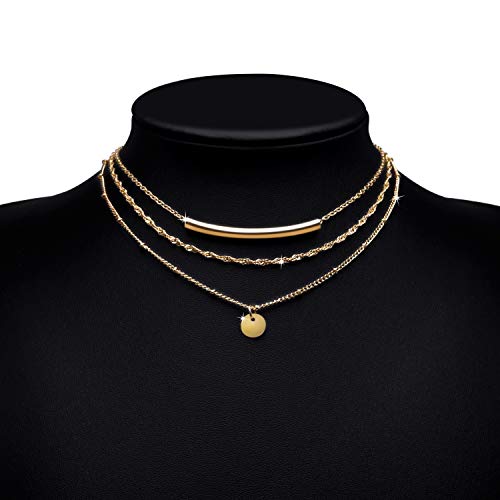 Layered Coin Tube Pendant Choker Necklace