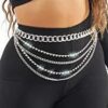Silver Rhinestones Belly Waist Chain Boho Layered